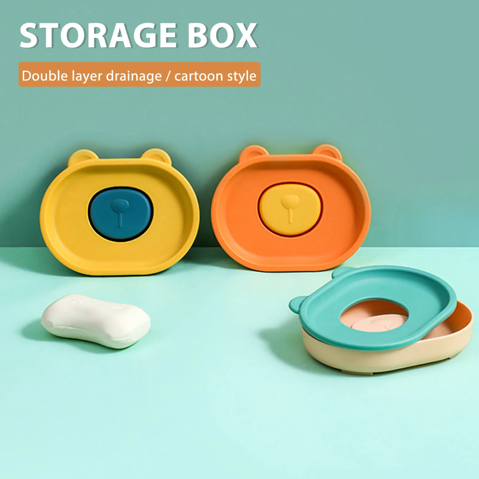 

Cartoon Bear Soap Box Double-Layer Draining Soap Storage Holder Household Soap Dish Bathroom Holder Bathroom Accessories Sets
