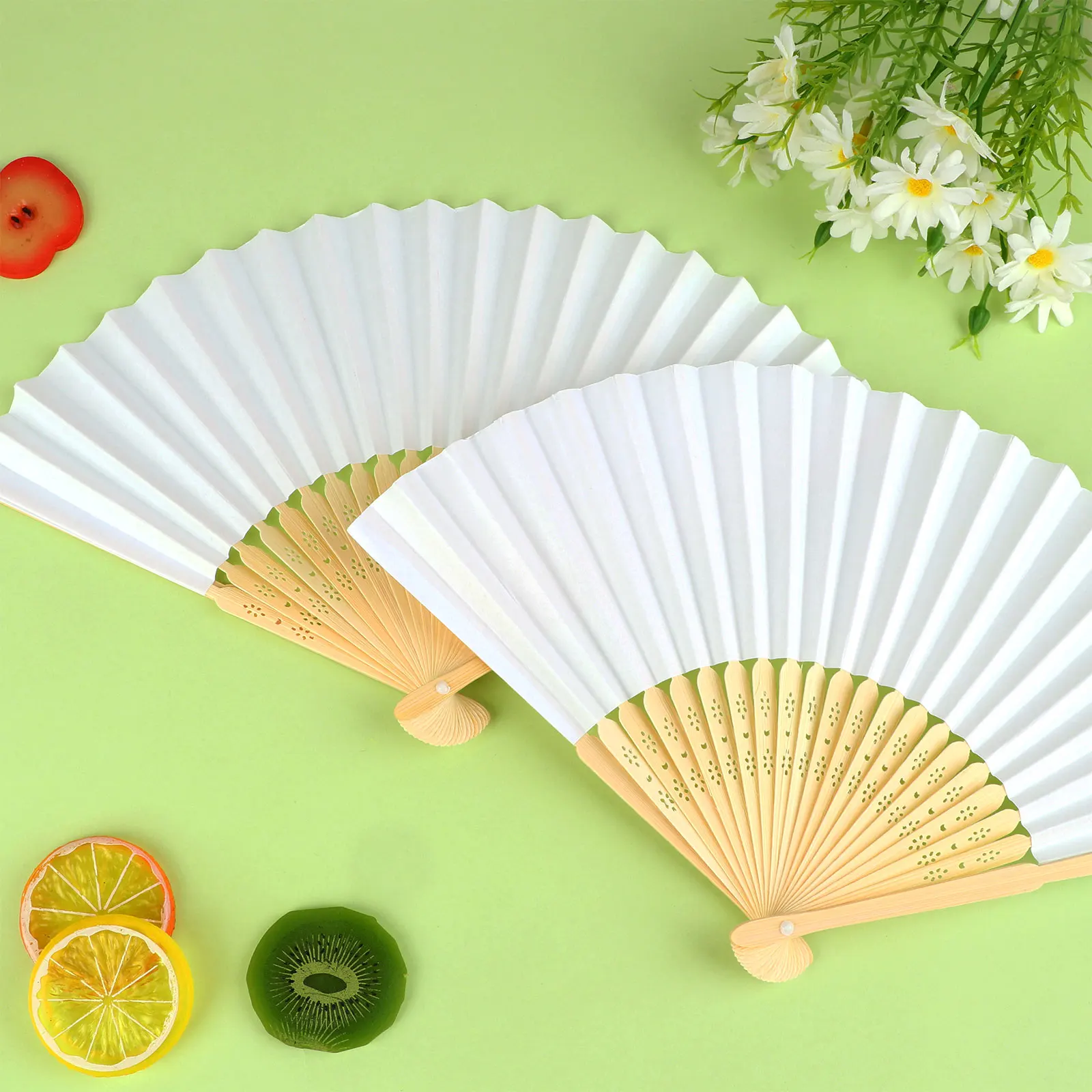 

40 Pieces White Bamboo Handheld Folding Fans Women Craft Silk Fan With Bamboo Colorful Children's DIY Hand Painted Fan