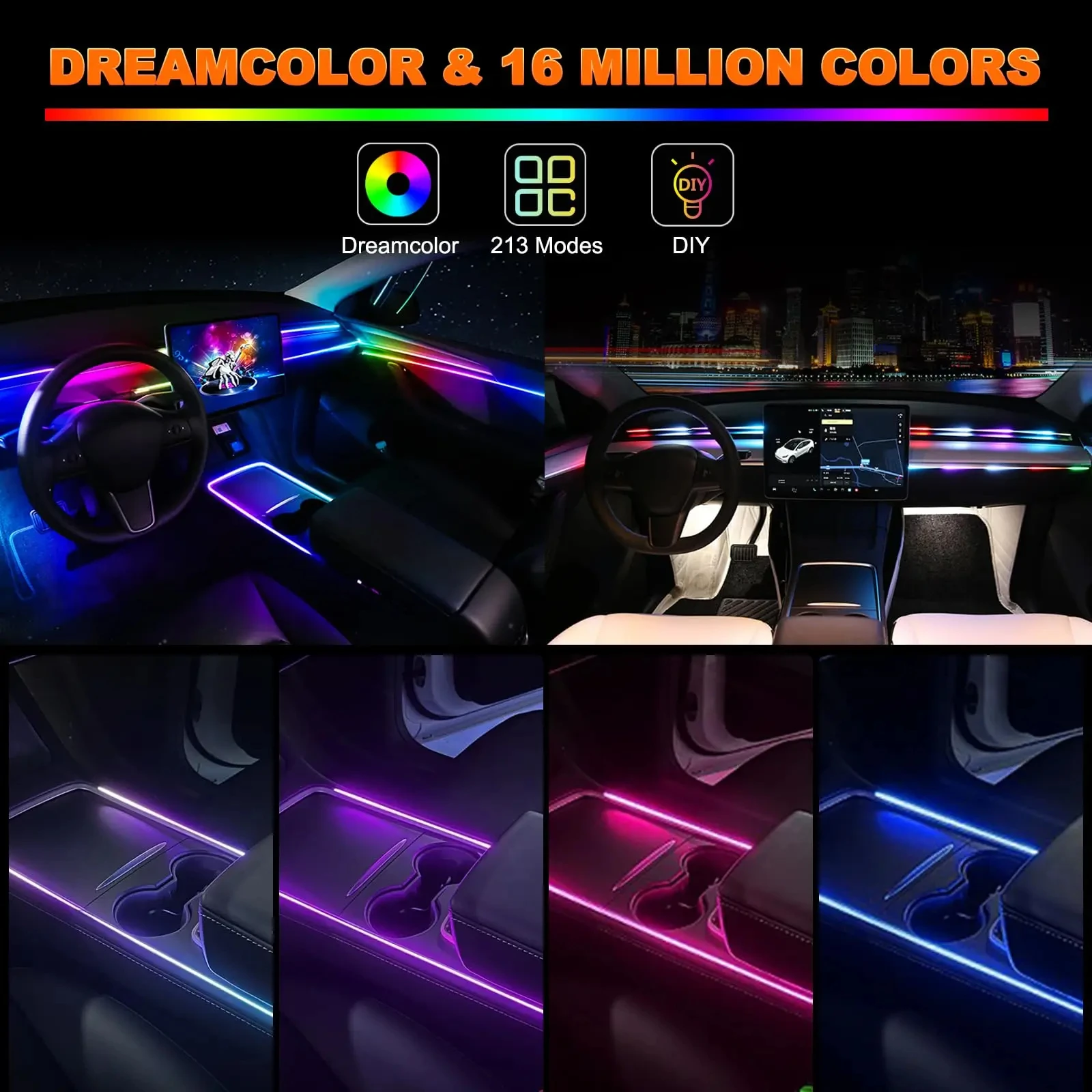 Для Audi Q4 салон автомобиля комплект окружающей лампы RGB 64-цветная светодиодная