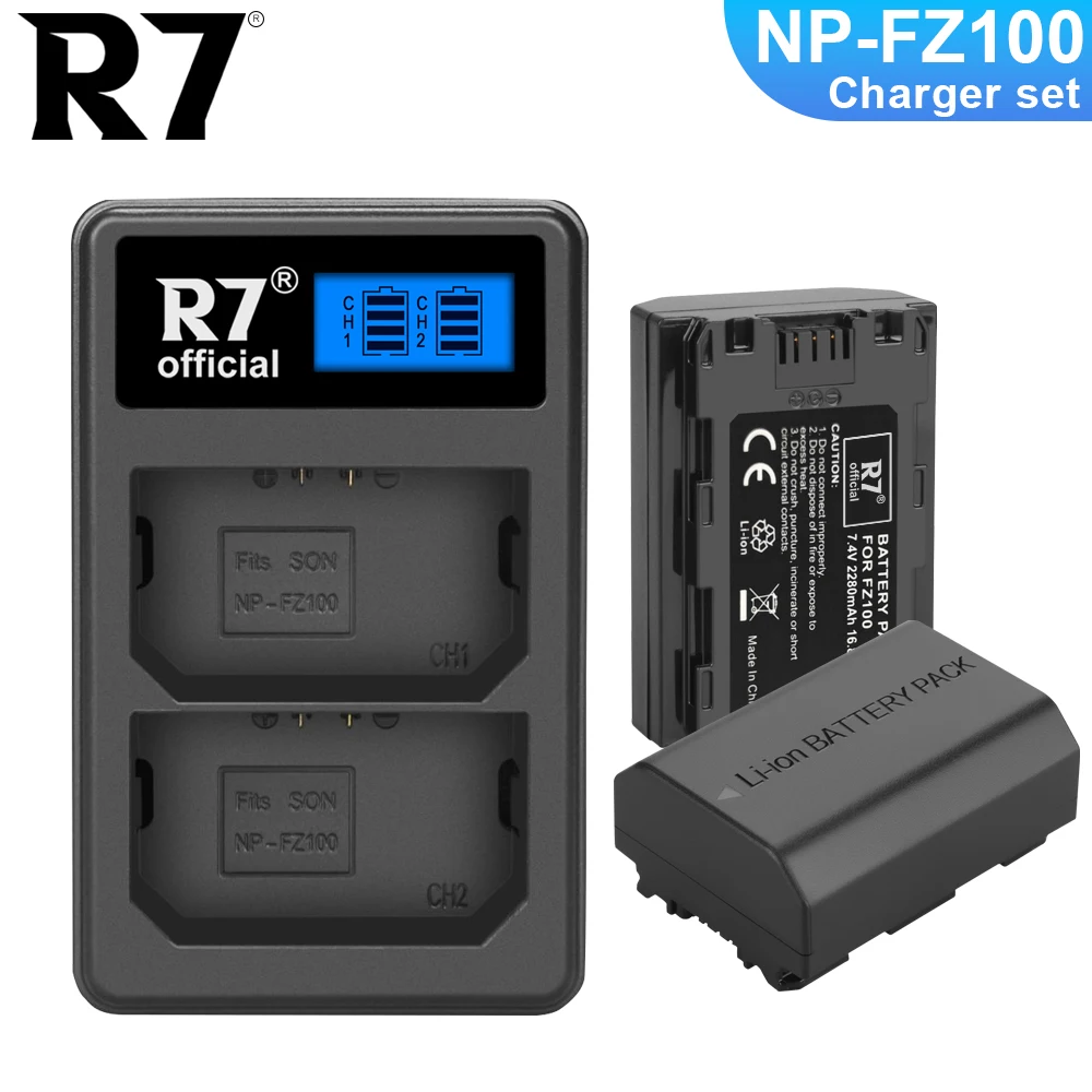 

R7 2280mAh NP-FZ100 NPFZ100 NP FZ100 Battery + LCD Dual USB Charger for Sony NP-FZ100, BC-QZ1, Sony a9, a7R III, a7 III,A6600