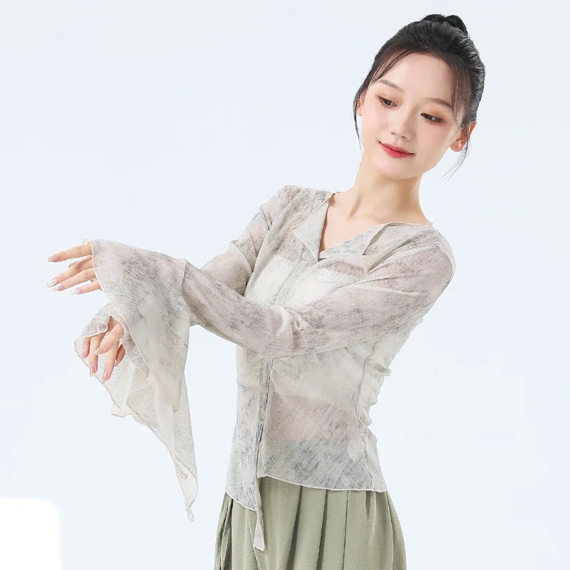 Топ женский для танцев из вискозы с длинным рукавом и V-образным вырезом