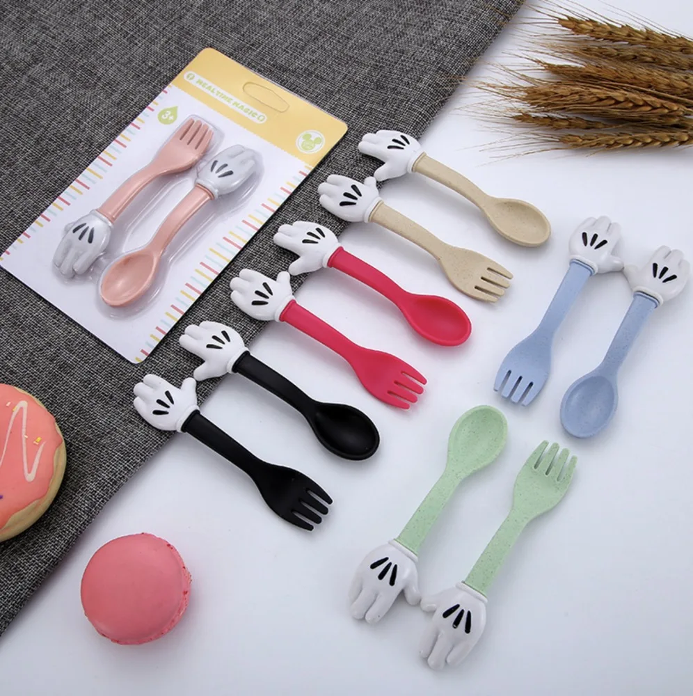 Baby Cartoon Mickey Palm Shape Cutlery Kids Cute Plastic For