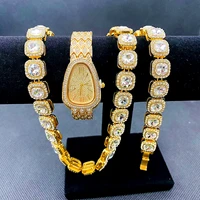 iced out watches for women gold watch snake sliver link chains bracelet necklace choker bling jewelry for women watch set reloj