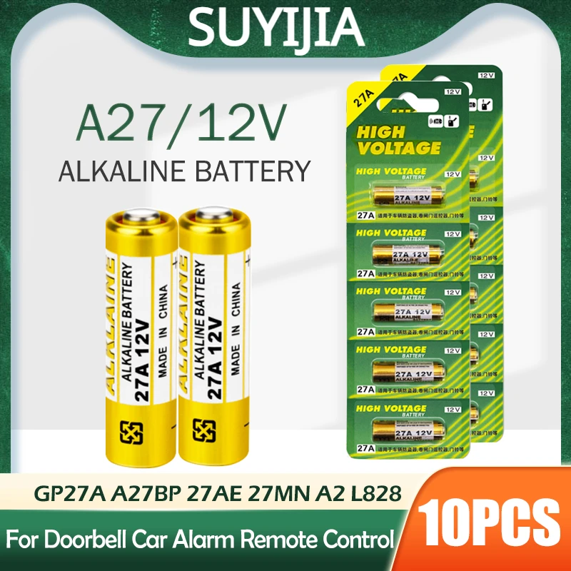 

10PCS Alkaline Battery 12V A27 27A G27A MN27 MS27 GP27A L828 V27GA ALK27A A27BP K27A VR27 R27A For Alarm Remote Control Dry Cell