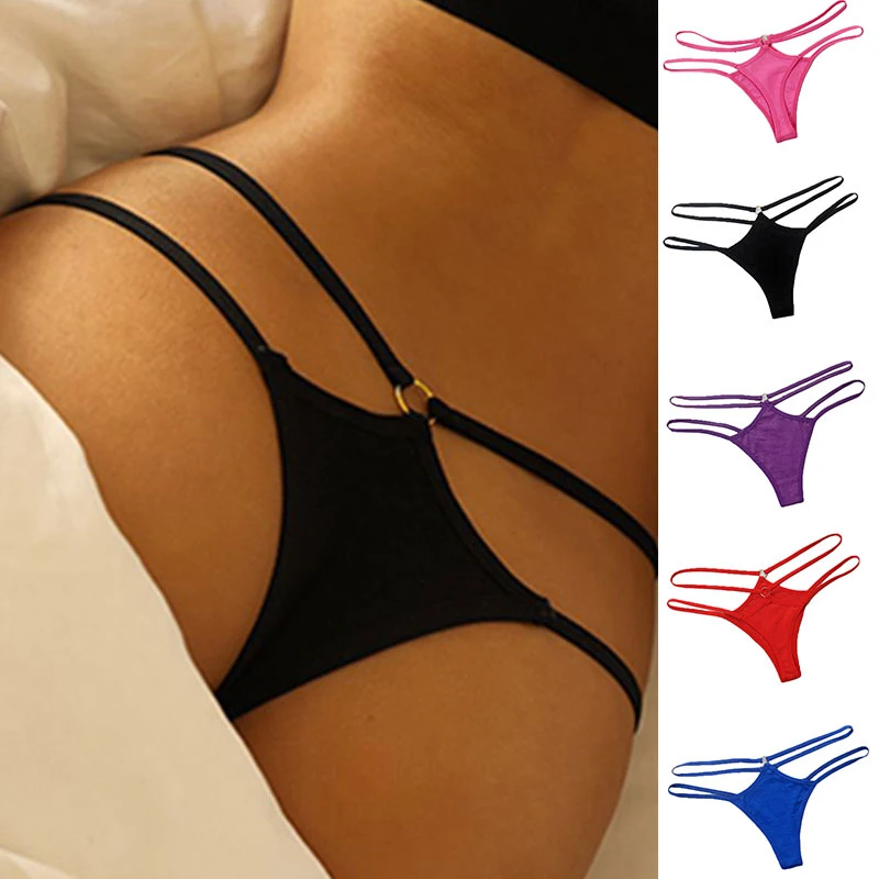 

Sexy Women's Panties Solid Color G-String Low Rise Soft Thong For Women Ladies Underwear Briefs Hollow Thin Strap Solid Black