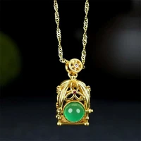 hot selling natural hand carved jade inlay gold color 24k golden house necklace pendant fashion jewelry men women luck gifts