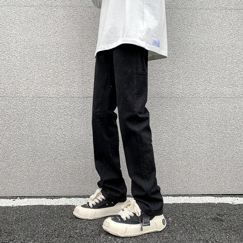 White Black Jeans Men Slim Fit Fashion Casual Straight Jeans Men Japanese Streetwear Hip-hop Denim Pants Mens Trousers M-2XL