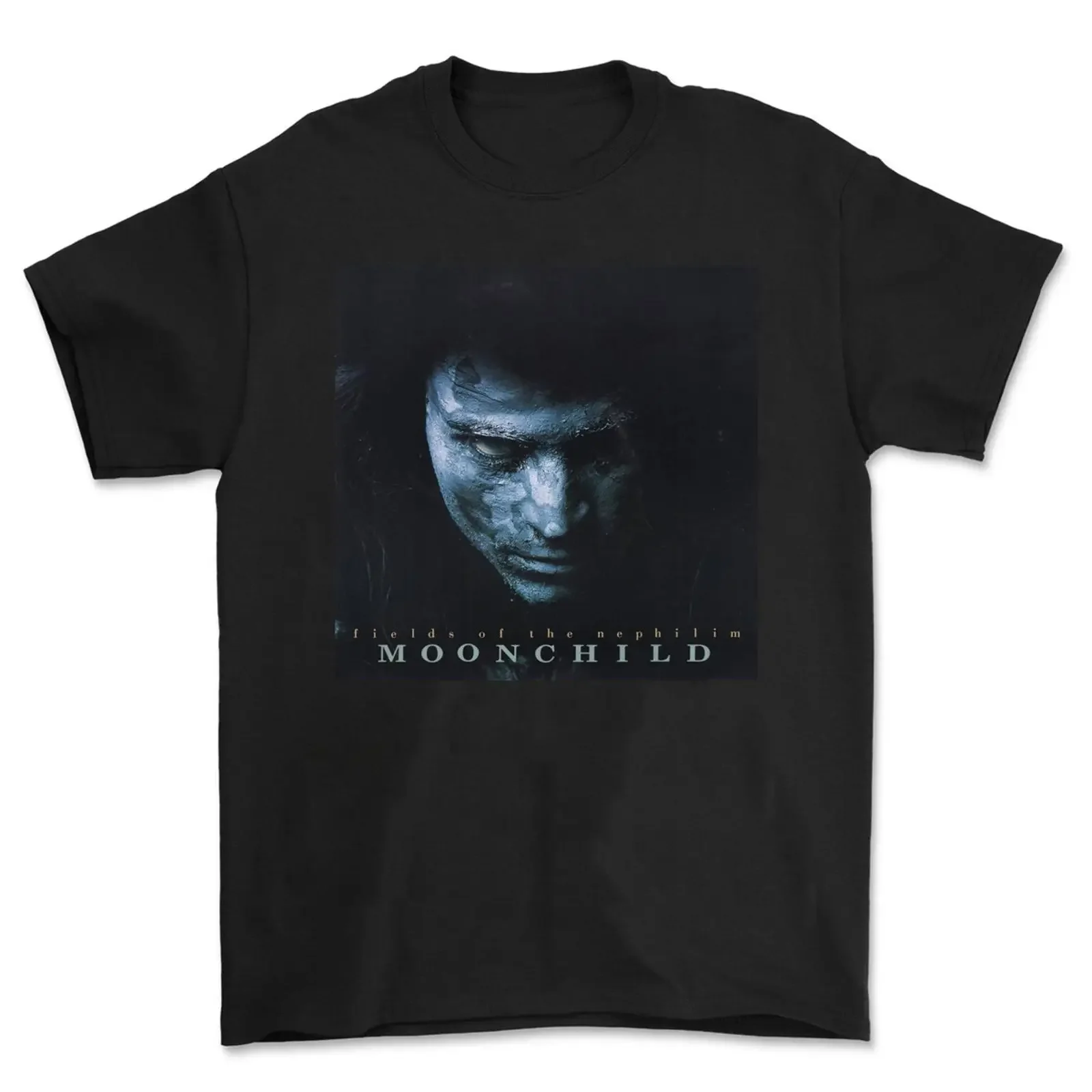 Фото Футболка унисекс Fields Of The Nephilim Band Moonchild из хлопка, модель BS023, винтажная, с эффектом потертости, дизайнерская одежда, мужская мода, эластичная ткань. №1