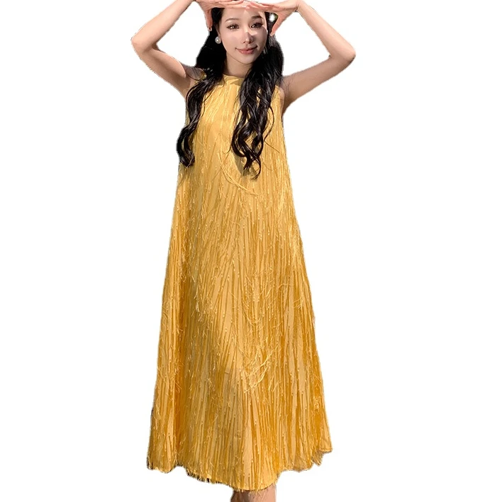 

Loose Yellow Tank Dresses Women Sleeveless Tassel Dresses Women Holiday Beach Dress