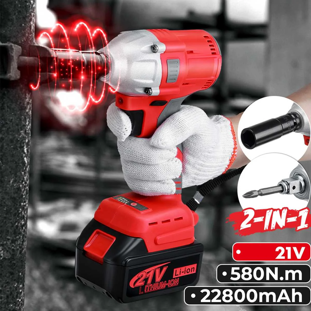 

21V580N.m Электрический ударный гайковерт 2in 1Brushless беспроводной ключ Socket ручная дрель электроинструменты для установки батареи Makita 18V