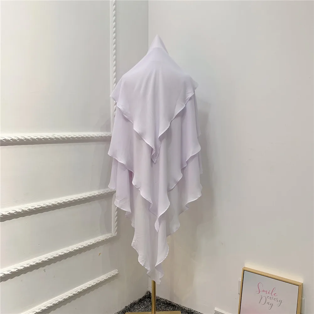 Islamic Headdress Scrafs Prayer Garment Lady Fashion Muslim Khimar Three Layer Ruffles Hijabs Dubai Turkey Arabic Women Turban