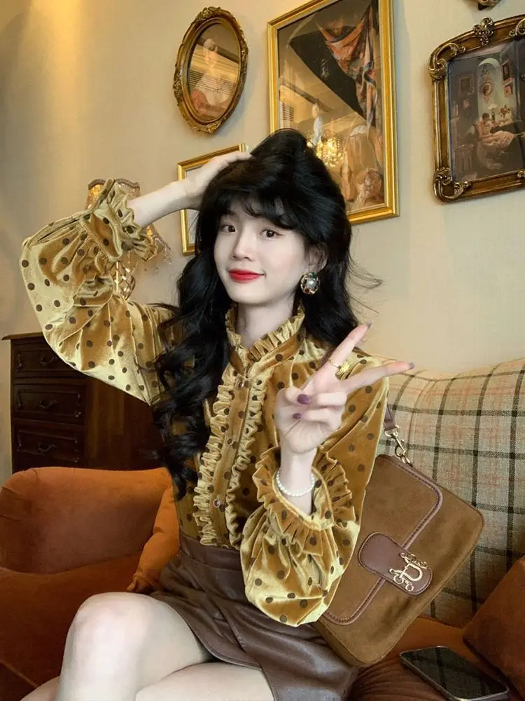 Винтажные топы с расклешенными рукавами женская блузка свободные ретро рубашки