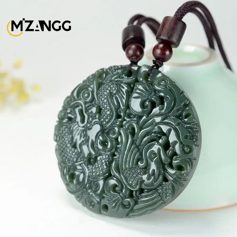 

Натуральный зеленый Нефритовый дракон Hotan, Феникс, кулон Chengxiang, ручная работа, изысканная бижутерия, Нефритовое ожерелье, амулет на удачу