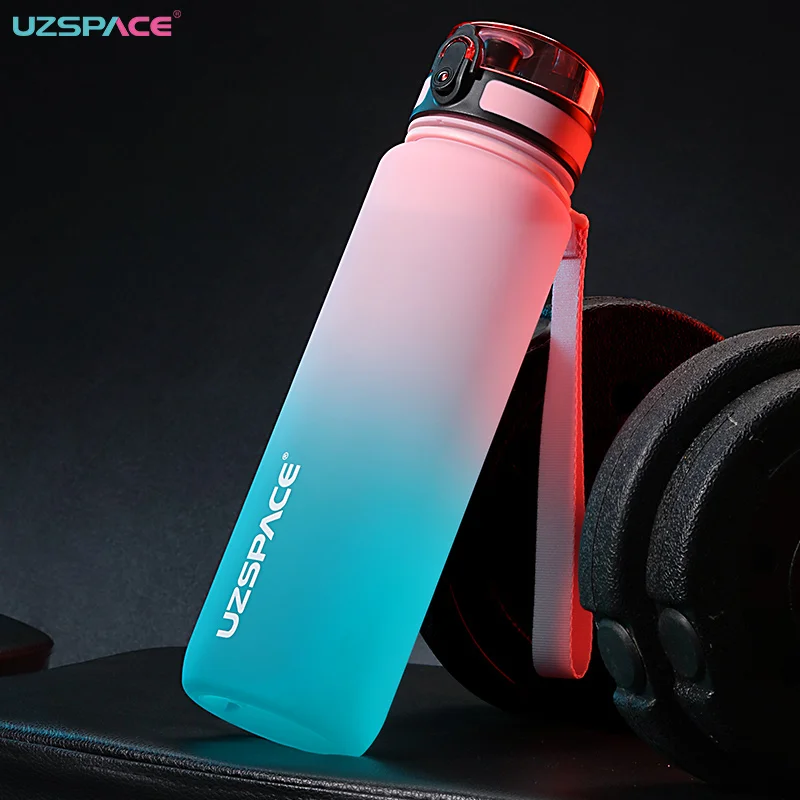 

UZSPACE 1000ml Sport Water Bottle With Time Marker Leakproof Dropproof Frosted Tritan Cup For Outdoor Travel School Gym BPA Free