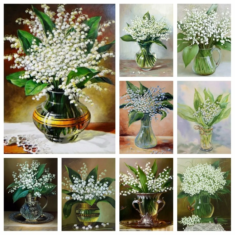 

MomoArt Diamond Mosaic Flower Diamond Embroidery Lily Of The Valley Picture Of Rhinestones Paintings Full Square Home Decor