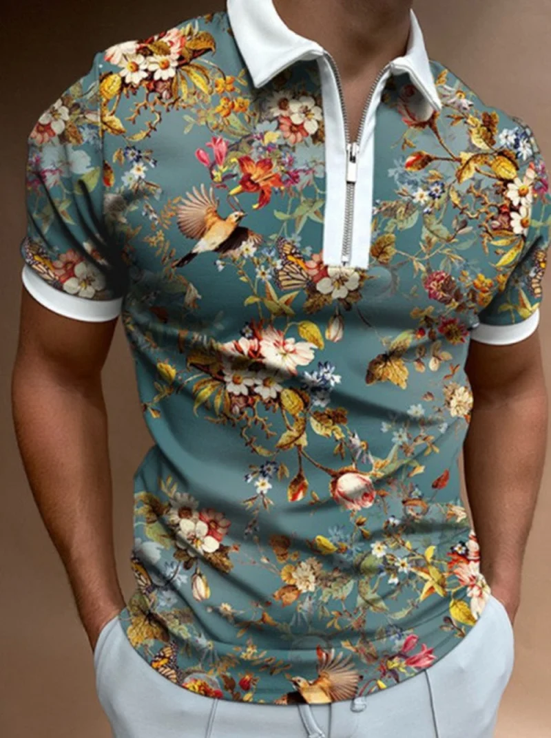 

Polo Shirt Zip Floral Men's T-Shirt Top 3D Printed Casual Men's Summer Fashion Polo Shirts Daily High Quality Man Polo Shirt Top