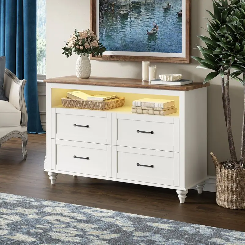 

Drawer Dresser with LED Light, Wood Chests of Drawers for Bedroom and Living Room, White, 47 Inch