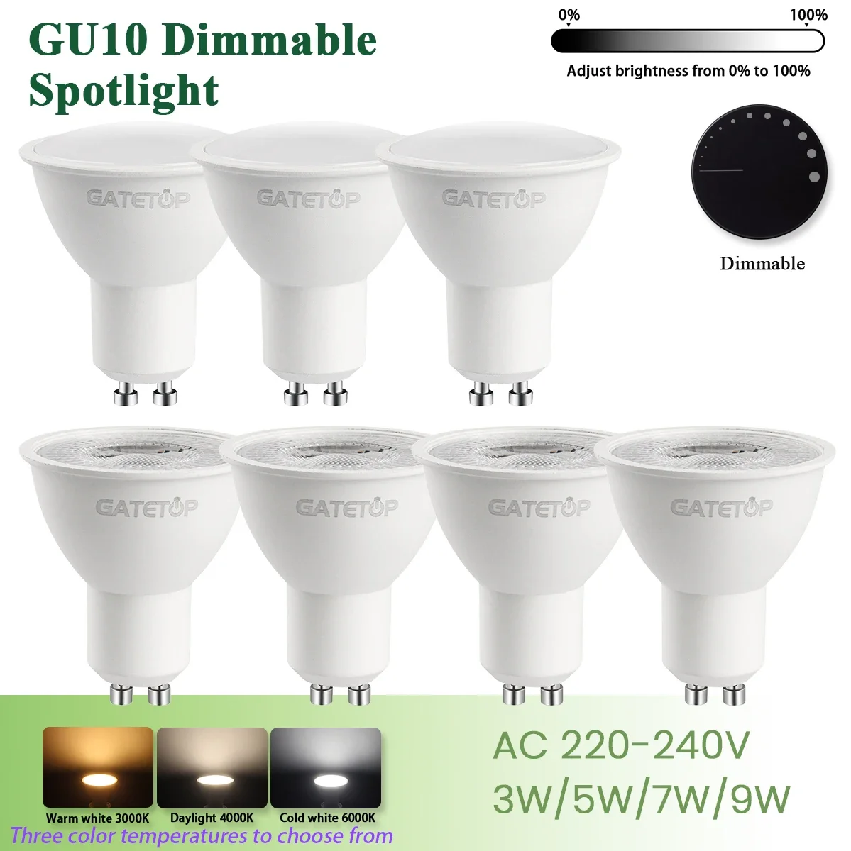 1-10pcs Energy Spot GU10 220V LED Light Bulb Dimmable 4000K 6000K Daylight 50W Halogen Replacement for Landscape Track Lighting