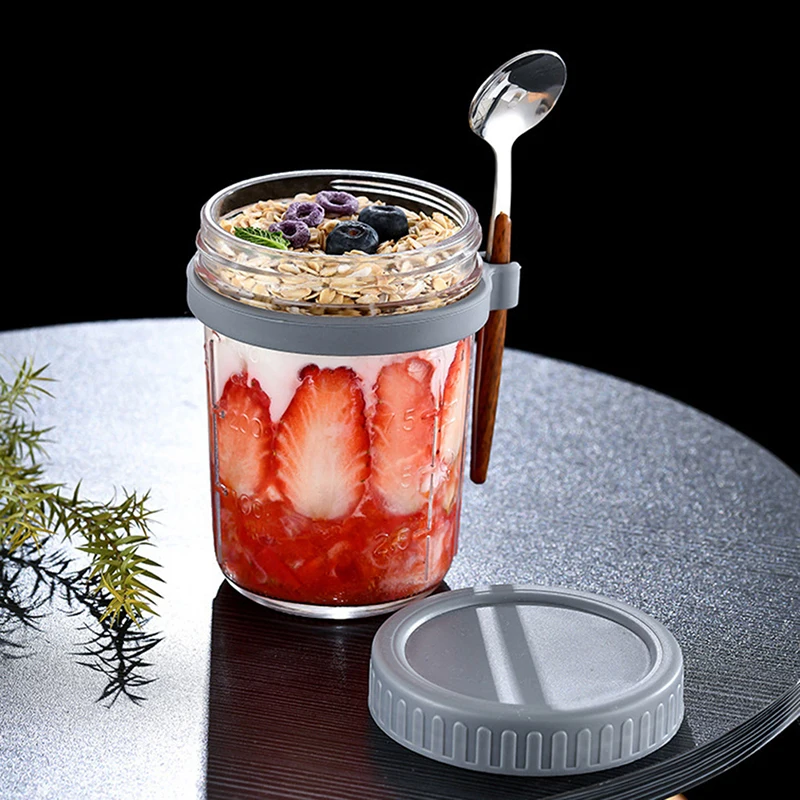 

350/600ML Overnight Oats Jars Milk Fruit Salad Food Storage Container Breakfast Cup with Lid and Spoon Jars Kitchen Supplies