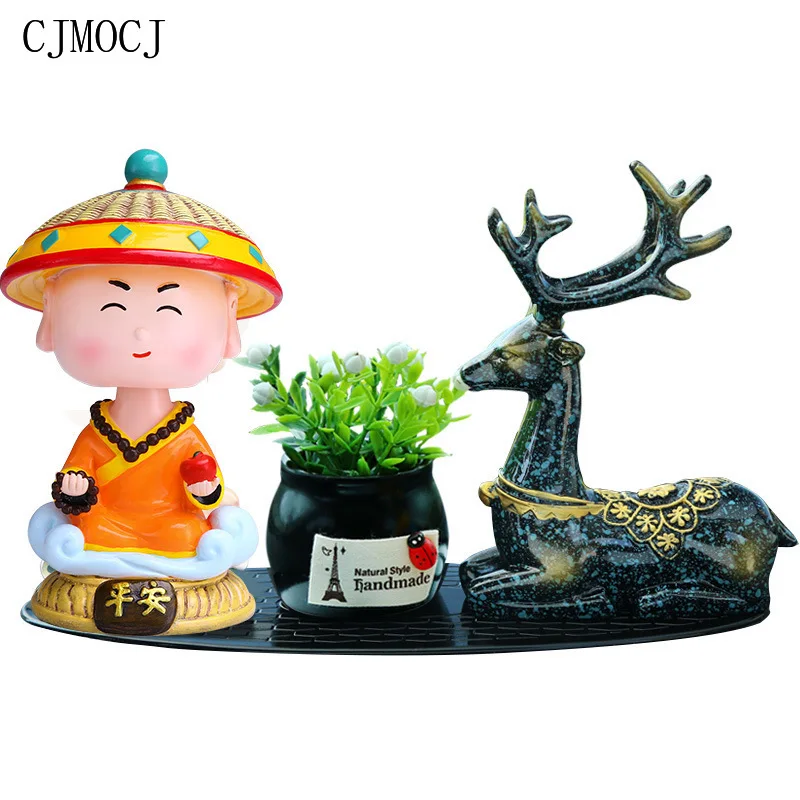 

Car Decoration Ornament Shaking Head Doll Resin Three Generations Monk Deer Ornament Lovely Little Monk