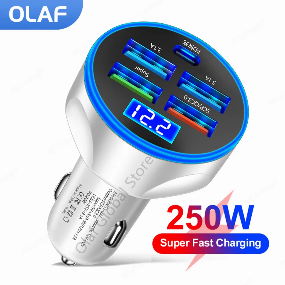 

Olaf 250W USB Car Charger Fast Charging PD Type C Cable Mobile Phone Chargers For Huawei Samsung Xiaomi Quick Charge 3.0