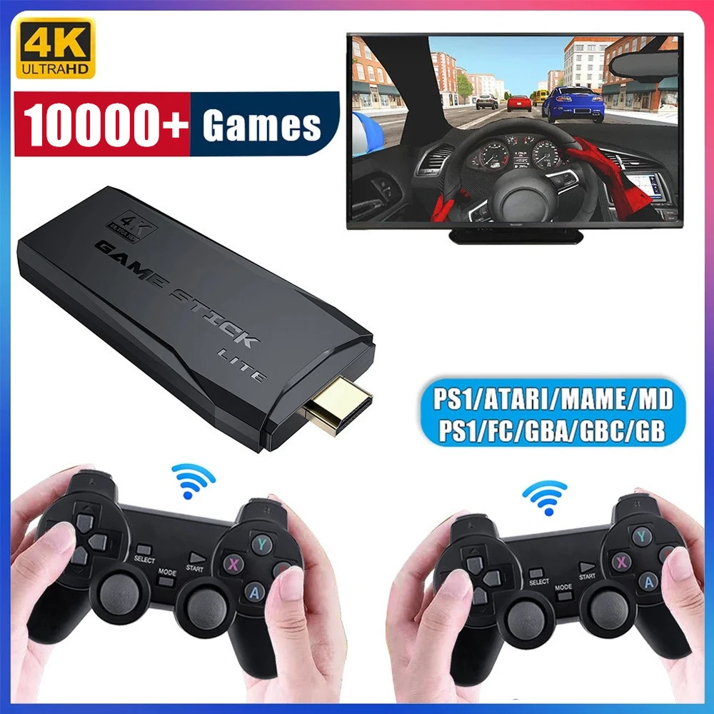 Ретро игровая консоль Игровая 32G/16G Stick Lite 4K Встроенный 10000 игр Беспроводной
