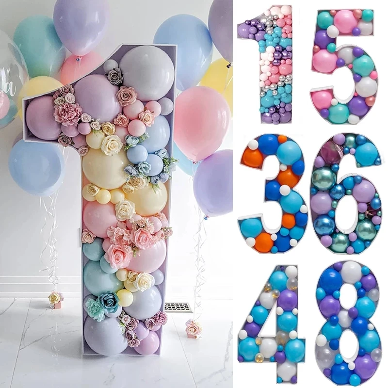 

73/100cm Number Balloons Filling Box Mosaic Frame Balloon Stand Baby Shower Birthday Adult Anniversary party decortion Backdrop