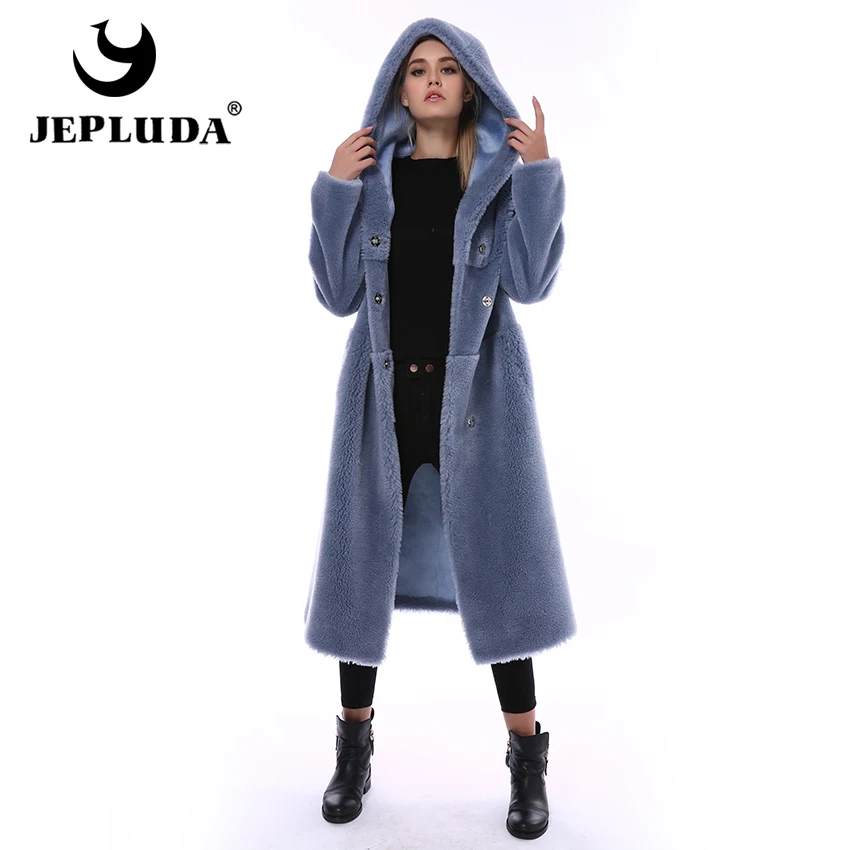 

JEPLUDA Новое модное длинное пальто женское с капюшоном из 100% натуральной шерсти,содержание издулия из 100% натуральной шерсти, стильная теплая шуба зимняя женская,высококачественная элегантная куртка женская зимняя