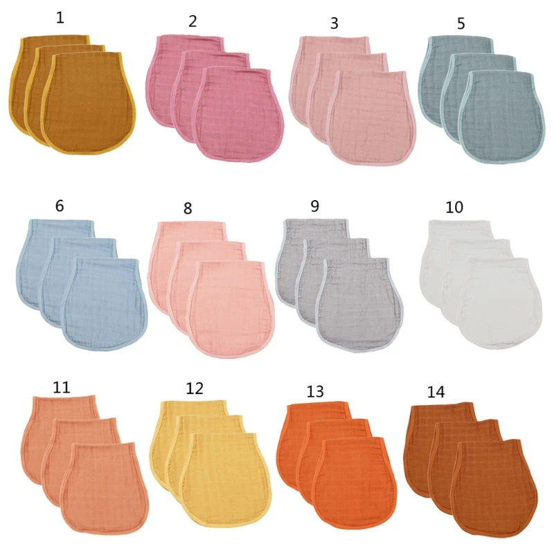 

3 Pcs Baby Muslin Burp Cloth Soft Comfortable Cotton Feeding Bibs Solid Color