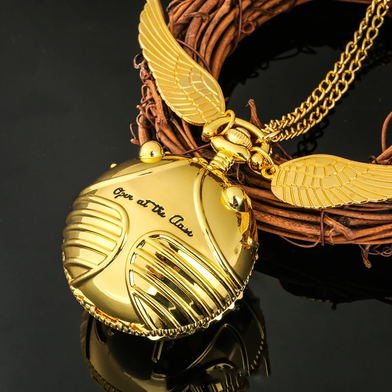 Vintage Snitch Ball Shaped Quartz Pocket Watch Lovely Sweater Angel Wings Necklace Chain Gifts for Men Women kids