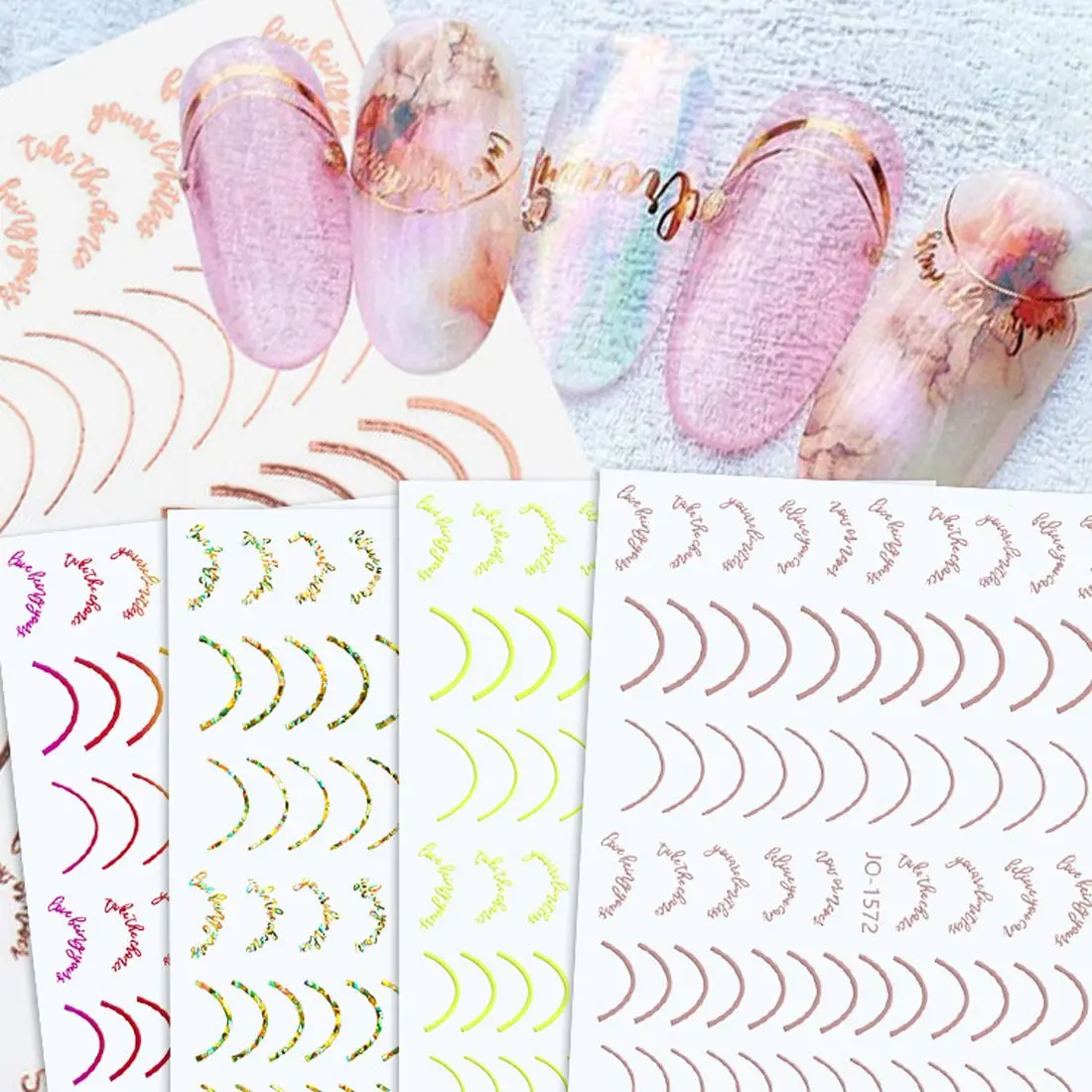 

1Pcs Fashion Colorful Striping French Style Nail Art Decals Metal Curve DIY Design Nail Art Decorations