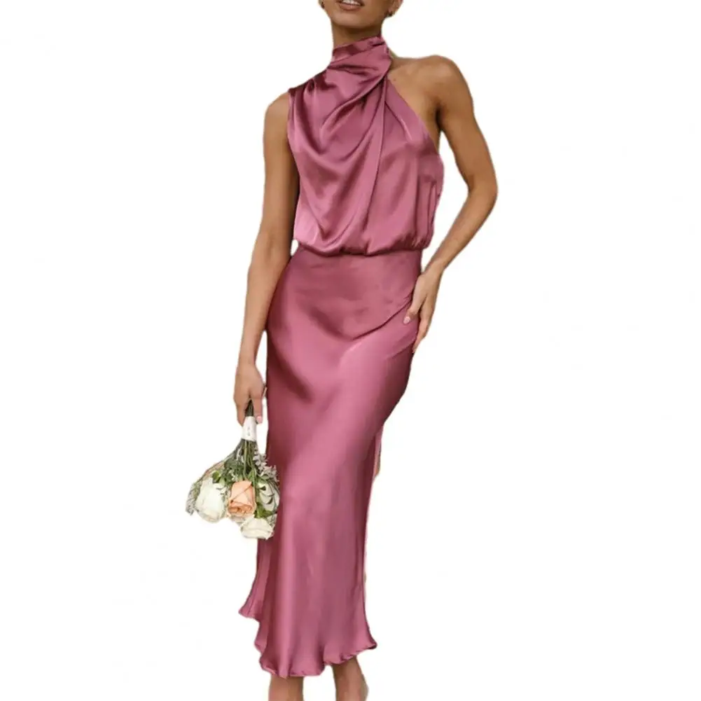 

Женское атласное шелковое платье, сексуальное вечернее облегающее платье макси без рукавов с открытыми плечами для женщин, лето 2023