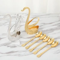 golden spoon fashion fruit cute dessert creative spoon set european metal teaspoon swan storage box home decoration
