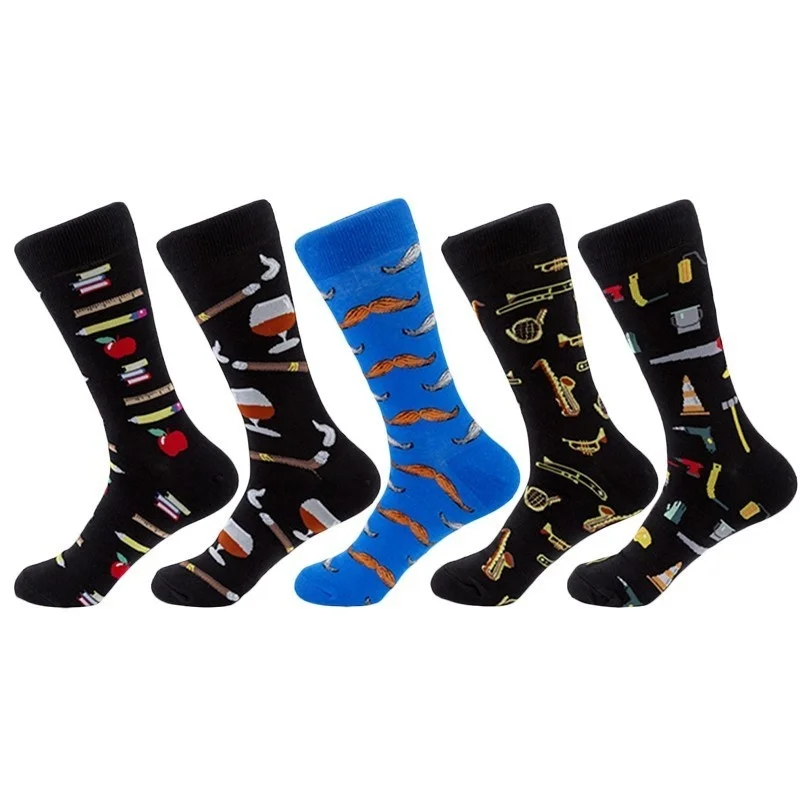 

Peonfly Pair 1 Funny Men's Harajuku Creative Book Beard Pattern Happy Socks Dress Wedding Novelty Sokken Clacetines Hombre