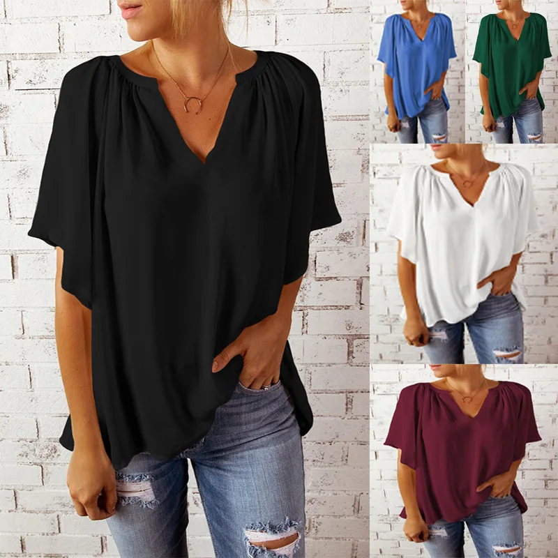 

2022 Women's T Shirt Women Short Sleeved Slim Solid Color Womens Simple Tee T-Shirt For Female Tshirt