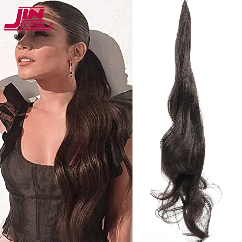 

JINKAILI 32Inch Flexible Long Ponytail Curly Synthetic Ponytails Hairpiece (Brown， Black， Golden，Naturly Black）