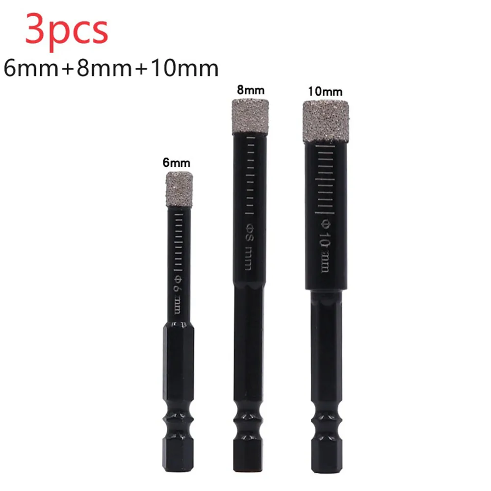 

3PCS Diamond Tipped Dry Drill Bits 6mm 8mm For Porcelain Tile Marble 6 8 10mm For Power Tools Accessory