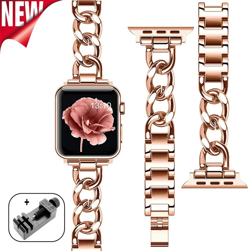 

Chain Metal Bracelet for Apple Watch Band 40mm 44mm Stainless Steel Strap Wristband iWatch SE 7/6/5/4/3/2 Bands 41mm 45mm Women