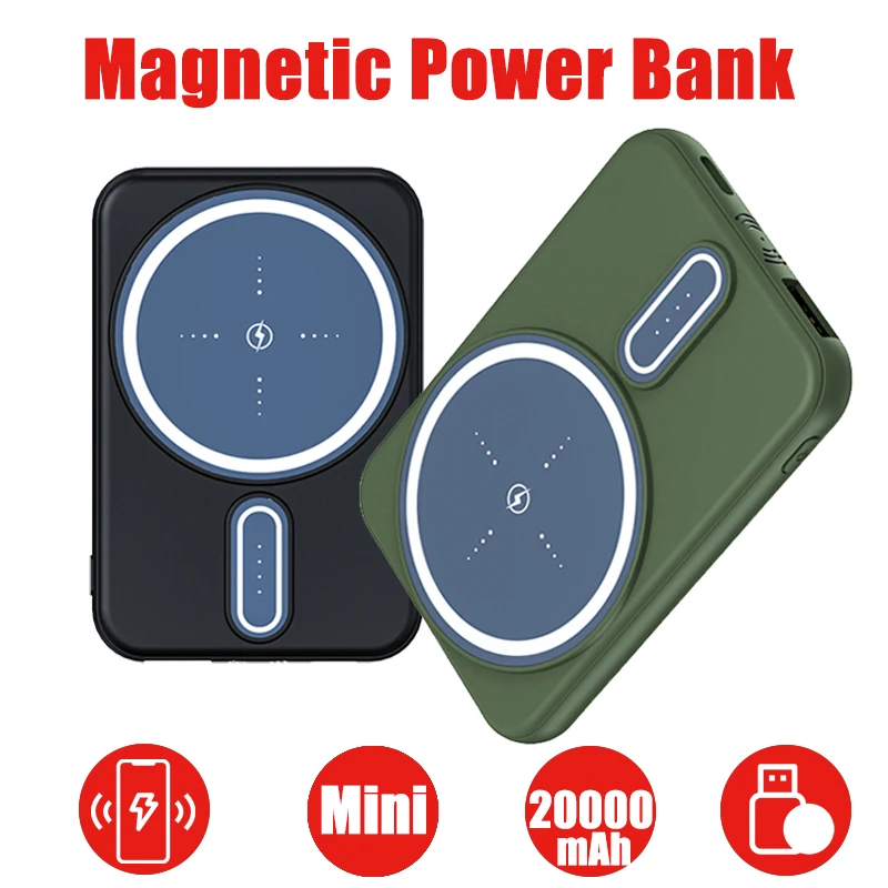 

Wireless Magnetic Power Bank Mini PowerBank Portable 20000mAh Charger Fast Charging External Battery Pack for iPhone12 13 14