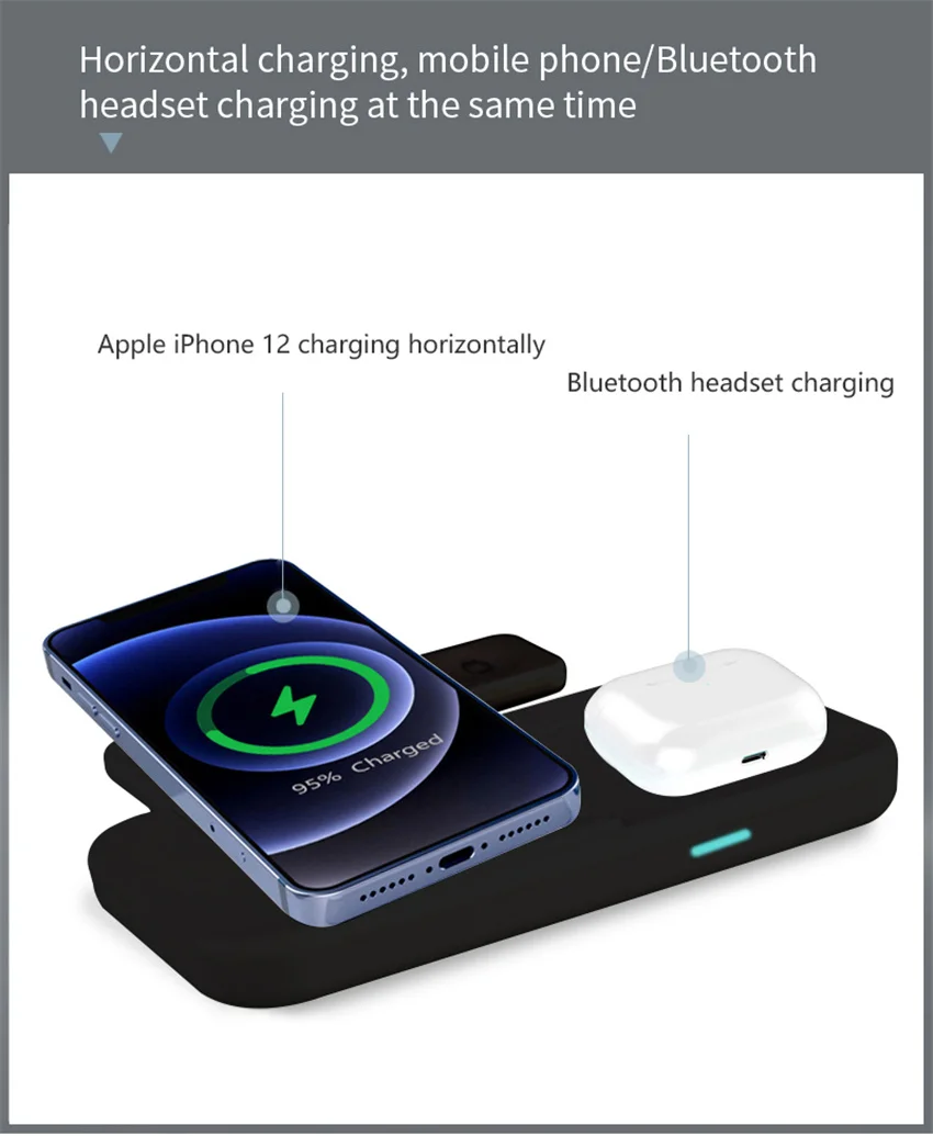 Беспроводное зарядное устройство 3 в 1 30 Вт для AirPods Pro iWatch Apple Watch 7 6 SE Qi подставка