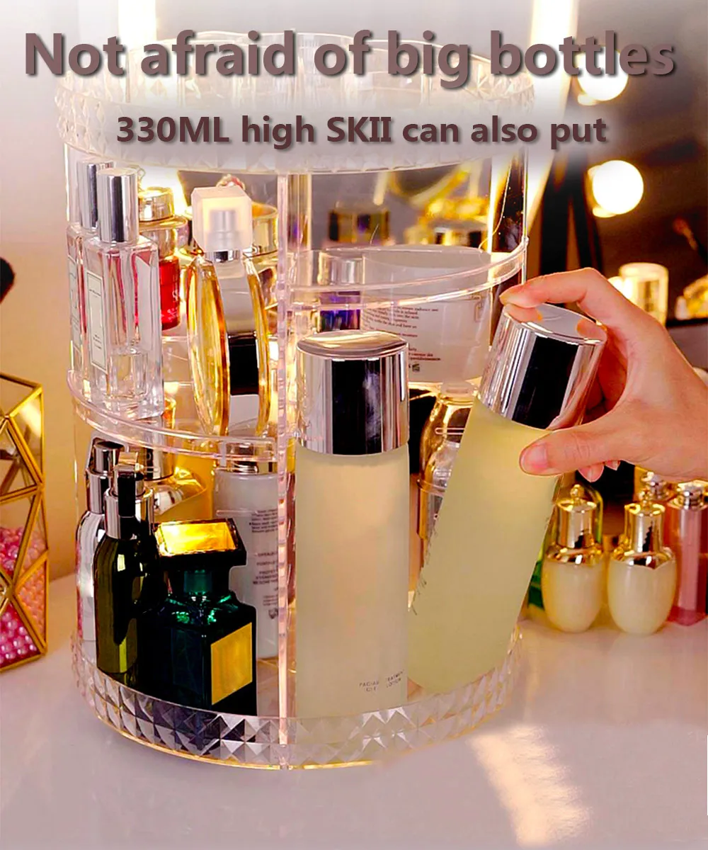 360 Degree Rotation Make Up Organizer Box Cosmetic Transparent Fashion Spin Multi-Function Detachable Acrylic |
