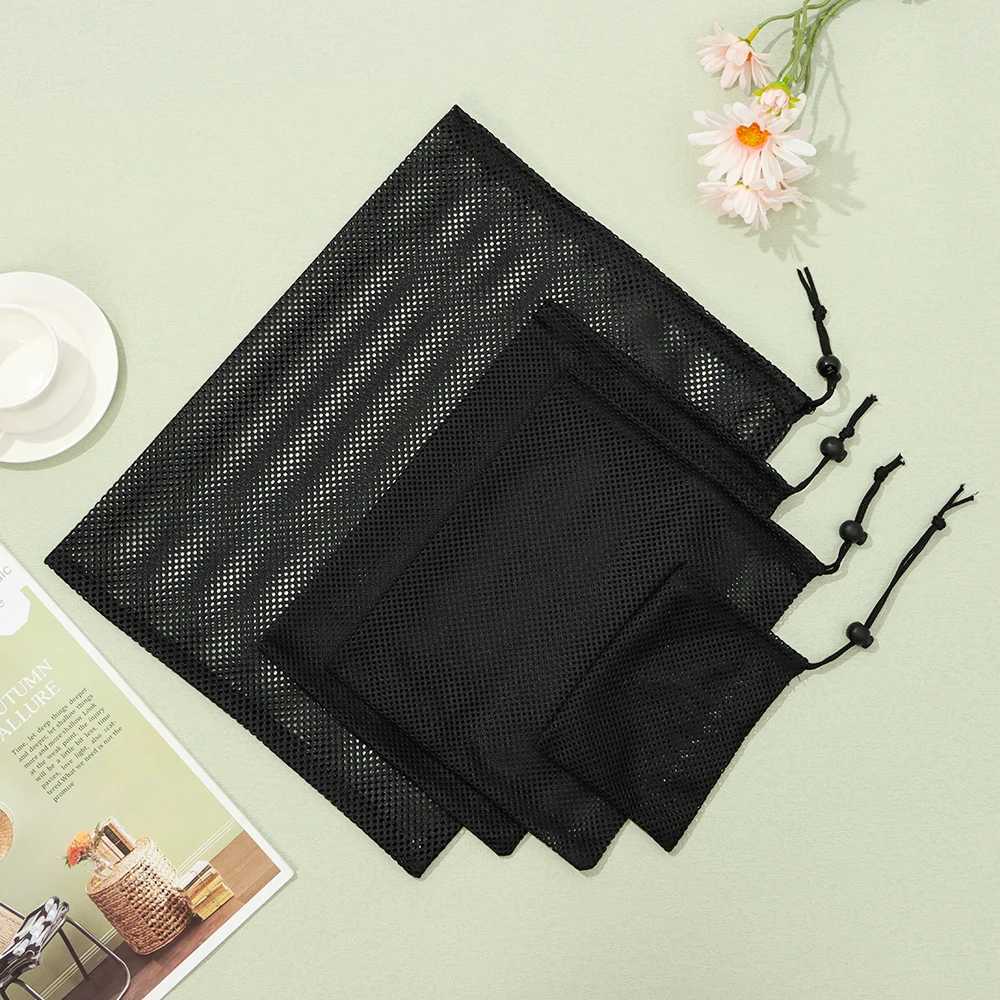 

1 Pcs Durable Black Nylon Mesh Drawstring Bag Storage Pouch Multi Purpose Home Travel Outdoor Activity Laundry Bag Stuff Sack