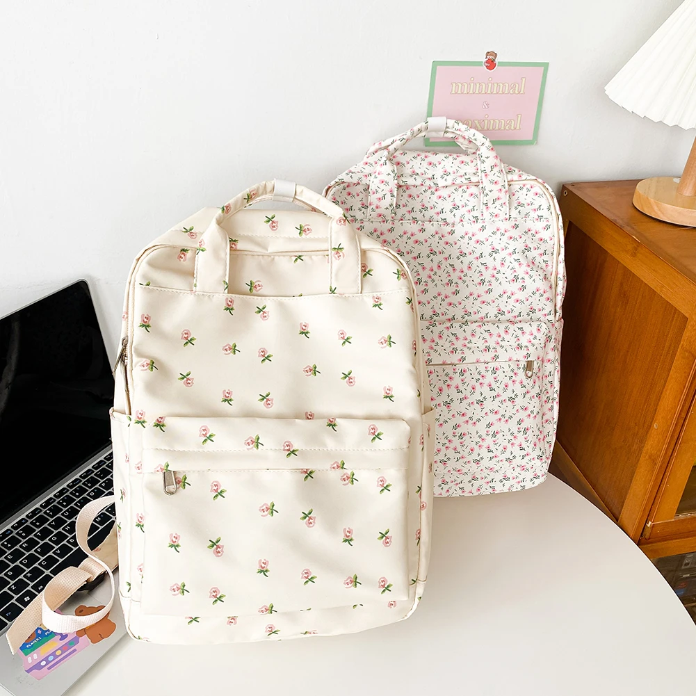 

Casual Small Fresh School Bag Flower Simple Cloth Female Handbags for Women Backpack Designer for Daughter Gifts