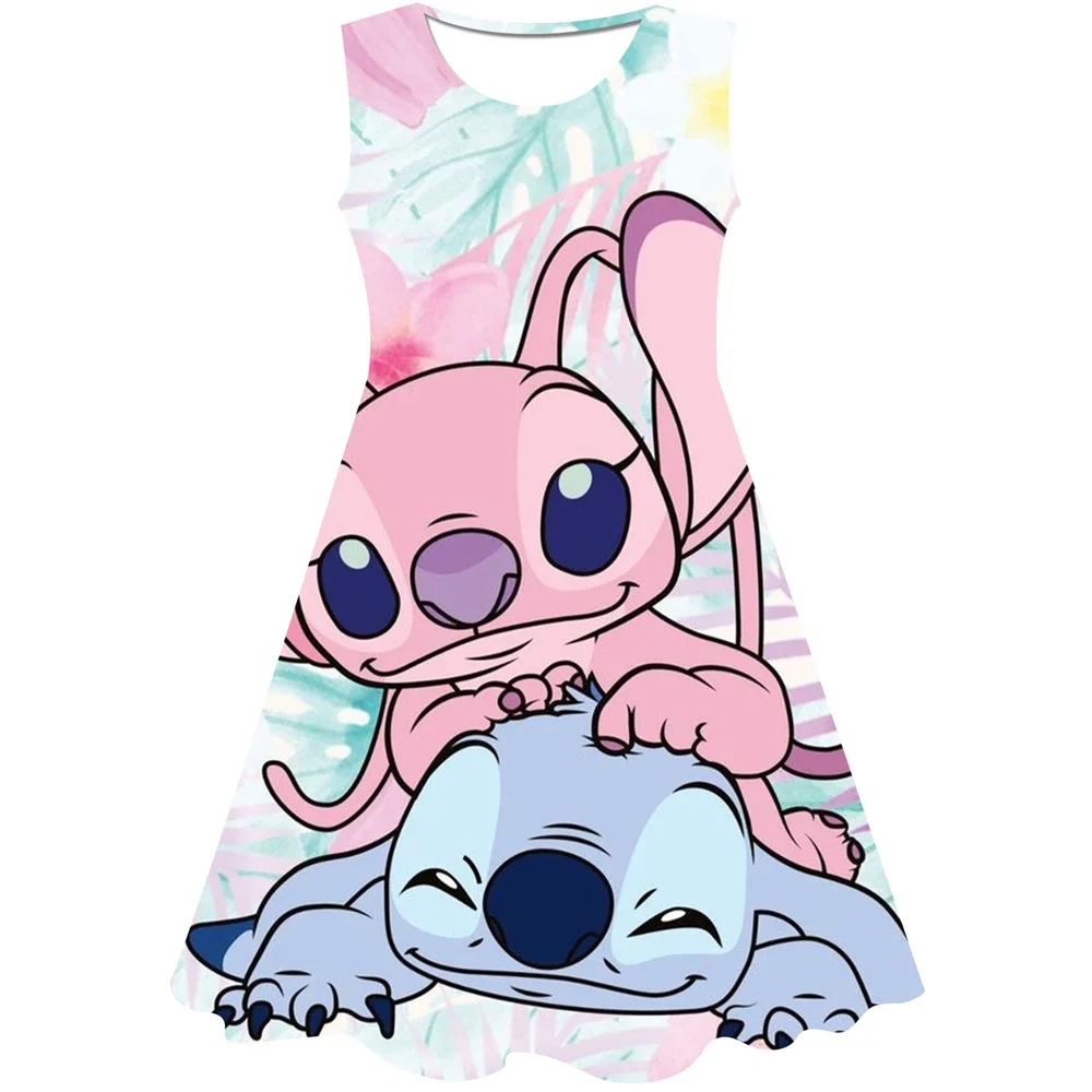 Vestido de Stitch sem mangas das meninas 3D диснеевский принт лето весна о свободном праздничный Fofo