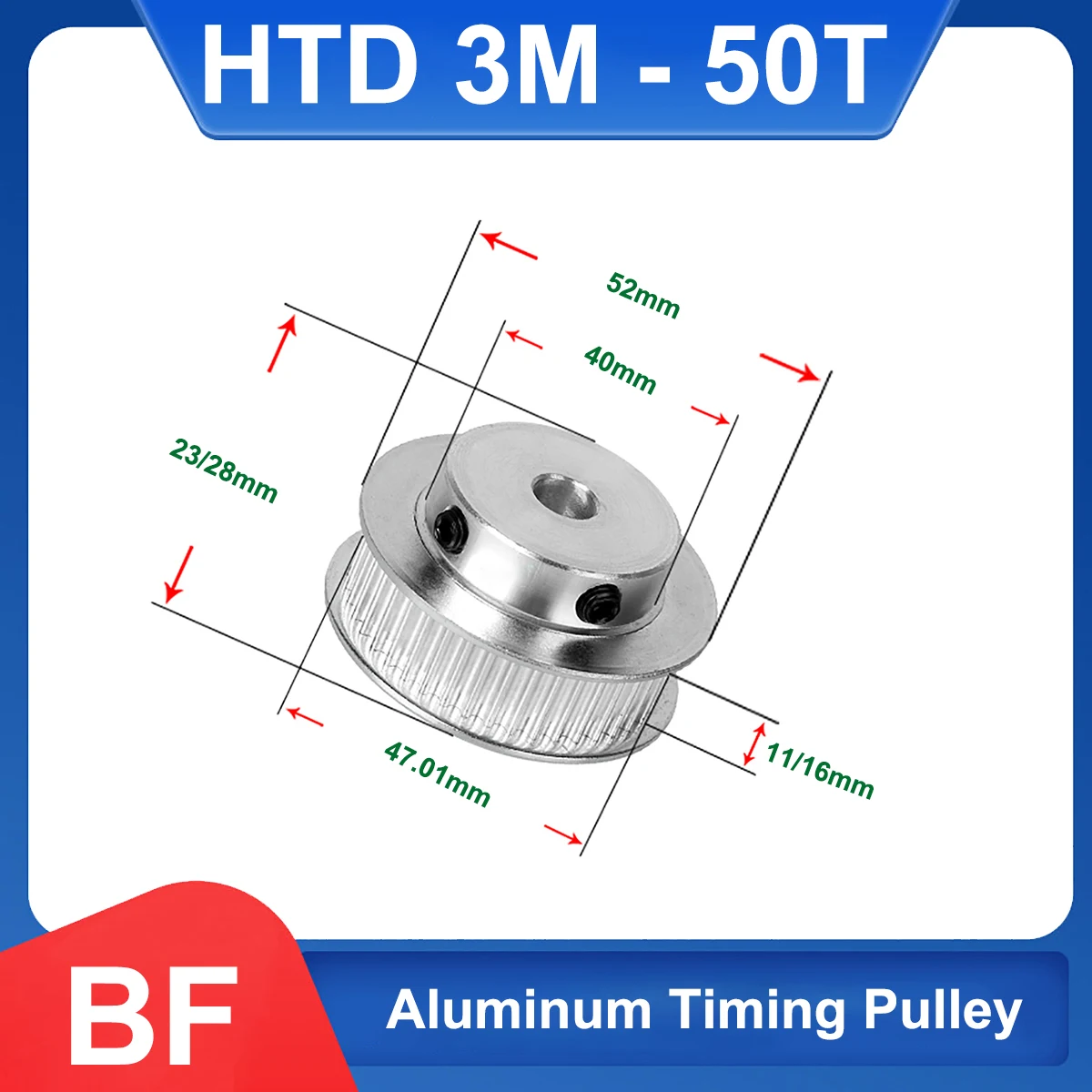 

50 Teeth HTD 3M Timing Pulley Bore 5-25mm 3M-50T BF Aluminium Synchronus Pulley Wheel For Width 10/15mm 3M Timing Belt