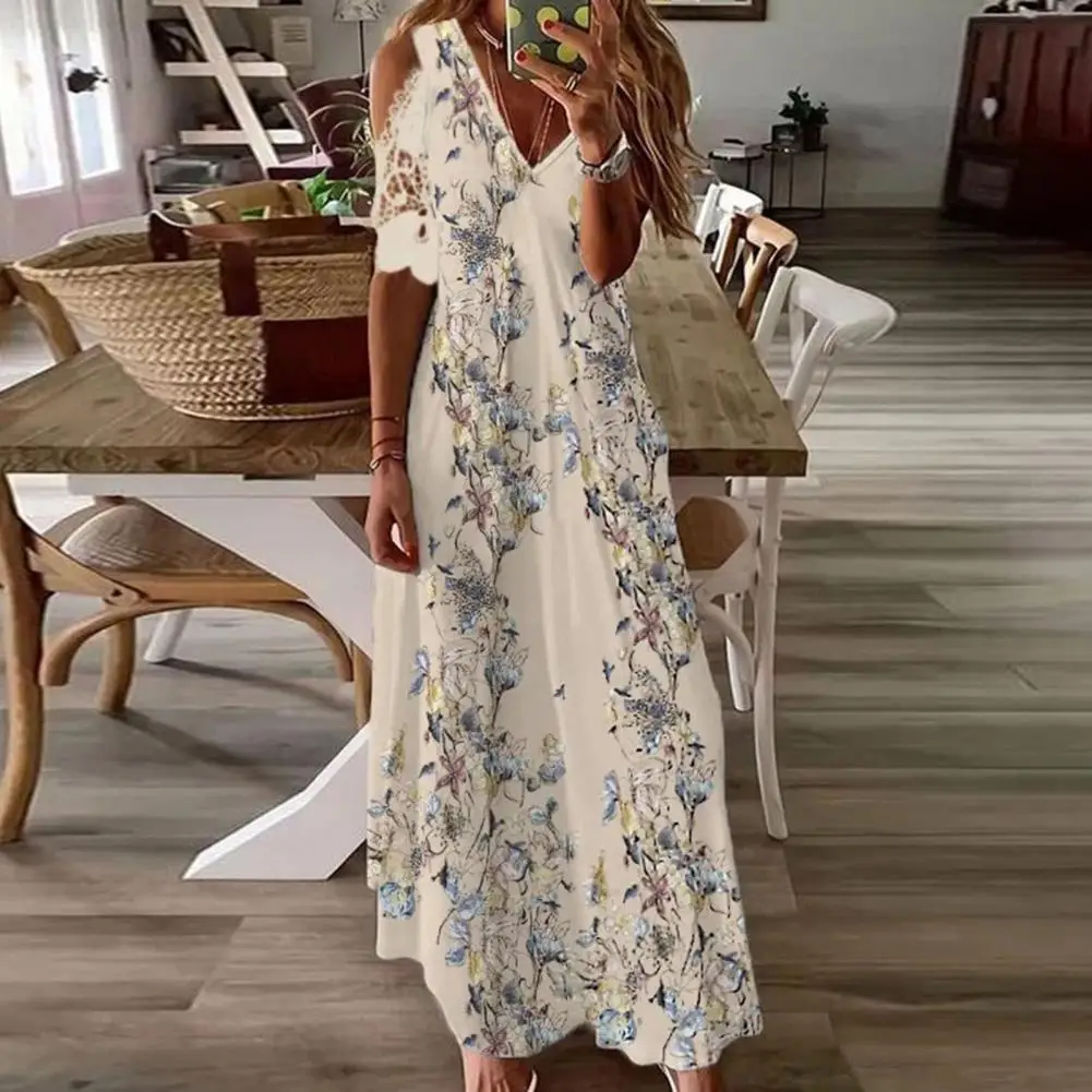 

Boho Maxi Dres for Women 2022 Summer Dress Hollow Out Short Sleeve Beach Dress Women Ankle Length A-Line Dress vestidos feminino