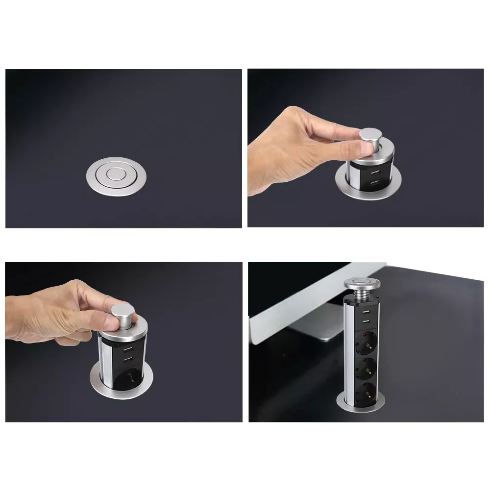 

2022/3 power Kitchen Table Electrical Socket Desktop Sockets Power 1 Led+2 charge USB Aluminum Shelf