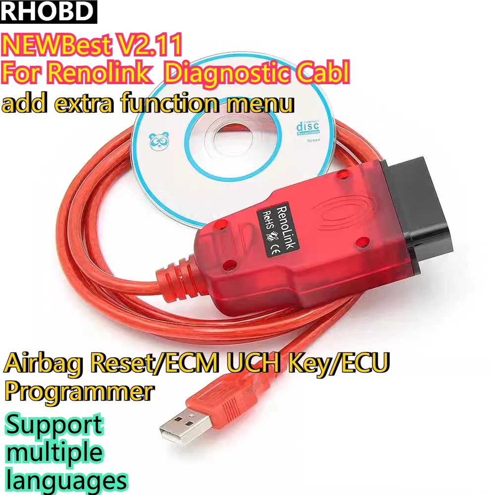 

NEWBest V2.11 для Renolink OBD2, автомобильный диагностический кабель, программатор ECU, многоязычная подушка безопасности, сброс ECM UCH, кодирование ключей, автоинструменты