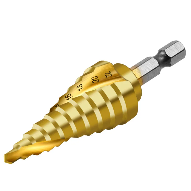 Спиральное ступенчатое сверло из быстрорежущей стали с титановым покрытием 4-22