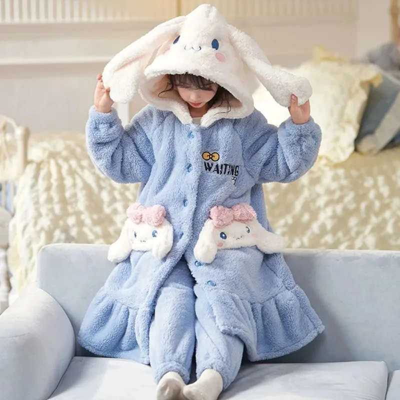 Осенне-зимняя детская плюшевая пижама халат в стиле аниме Sanrioed Cinnamoroll Melody Kuromi Kawaii